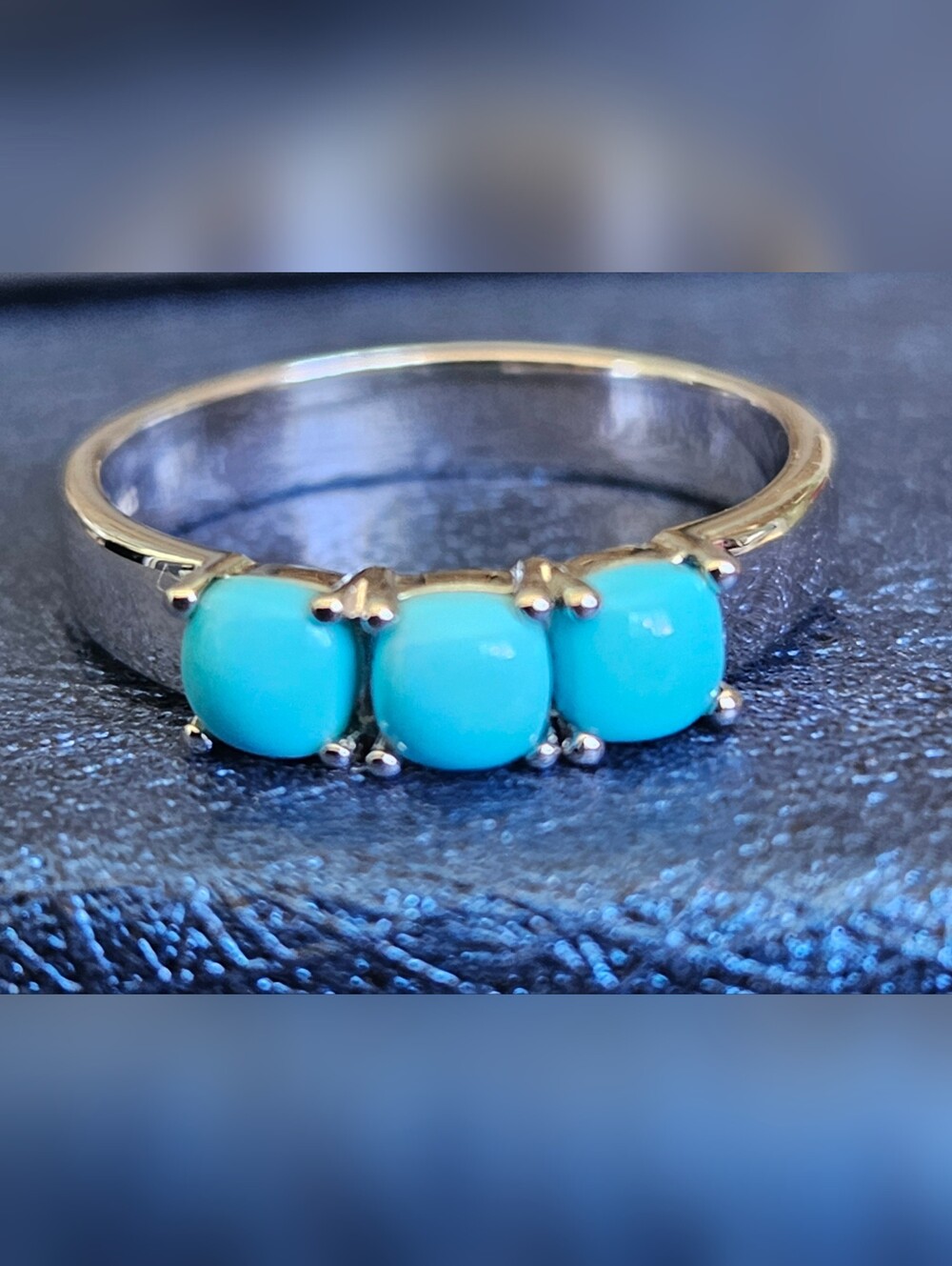 Sleeping Beauty Turquoise Blue Three-Stone Ring 925 Silver